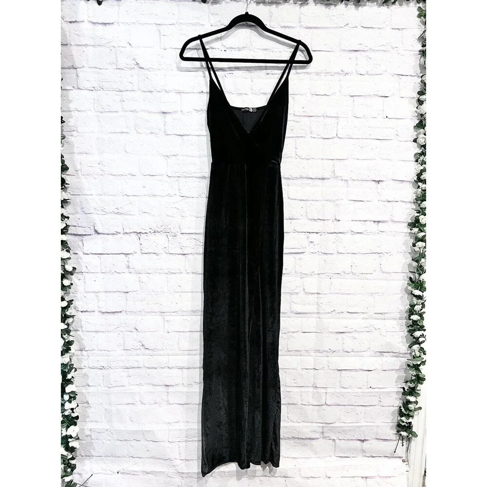Boohoo V-Neck Black Stretch Velvet Sleeveless Maxi Dress Size 10 Cocktail Party